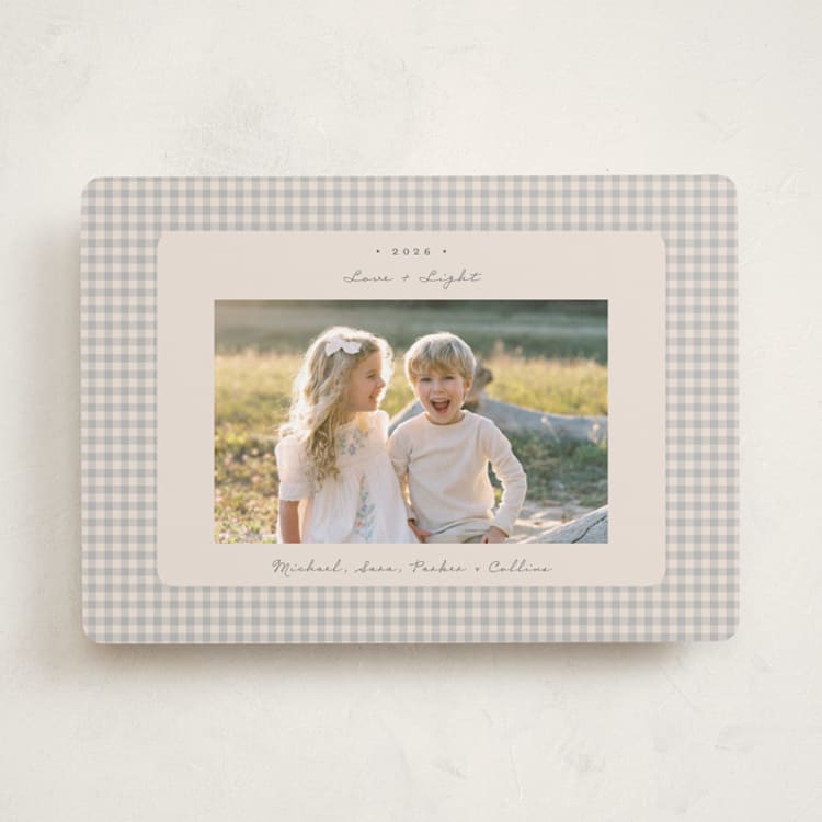 "Gingham Vintage" - Hanukkah Cards in Ash by Emily Betts - Front