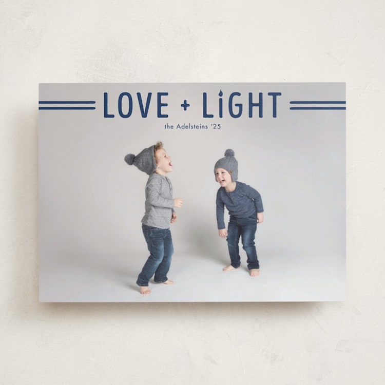 "Love + Light" - Hanukkah Cards in Navy by Jen Banks - Front
