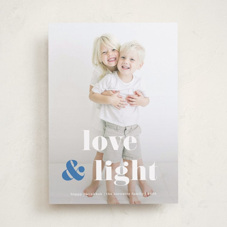"Love & Light Type" - Hanukkah Cards in Denim by Kerry Doyle - Front