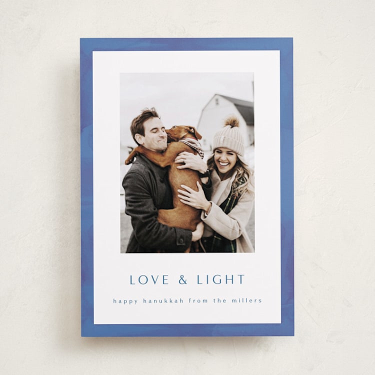 "Painted Shalom" - Hanukkah Cards in Dusty Navy by AK Graphics - Front