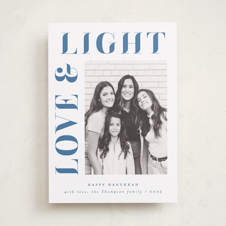 "Pretty Serif" - Hanukkah Cards in Dusty Navy by AK Graphics - Front