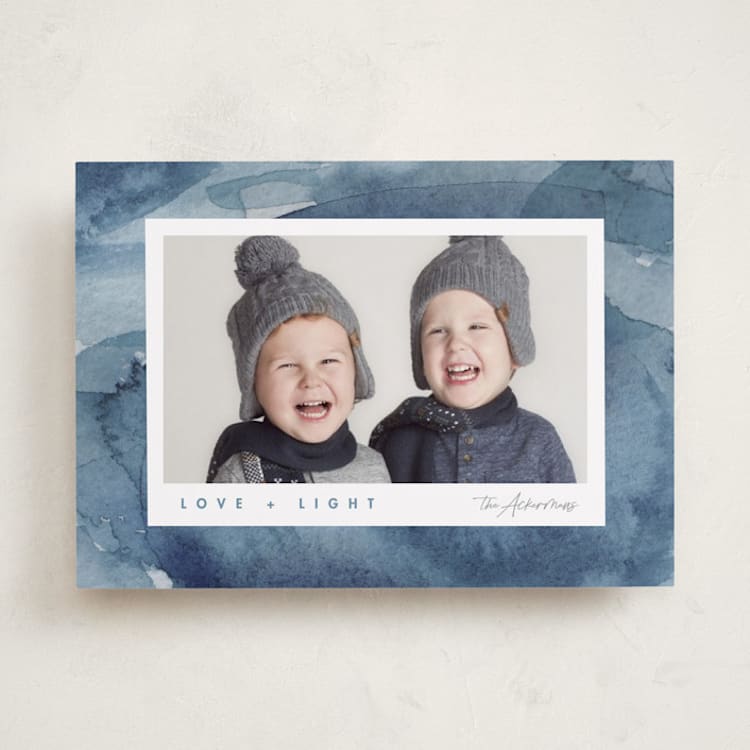 "Watercolor Frame" - Hanukkah Cards in Cobalt by Susan Zinader - Front