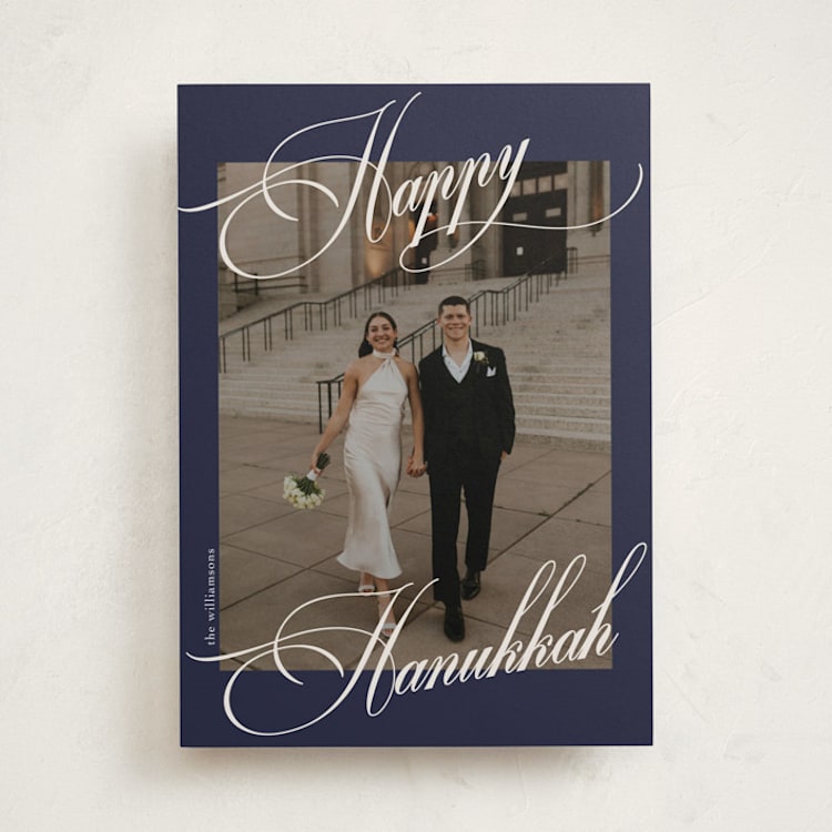 "Flowing Light" - Hanukkah Cards in Navy by Beth Vassalo - Front