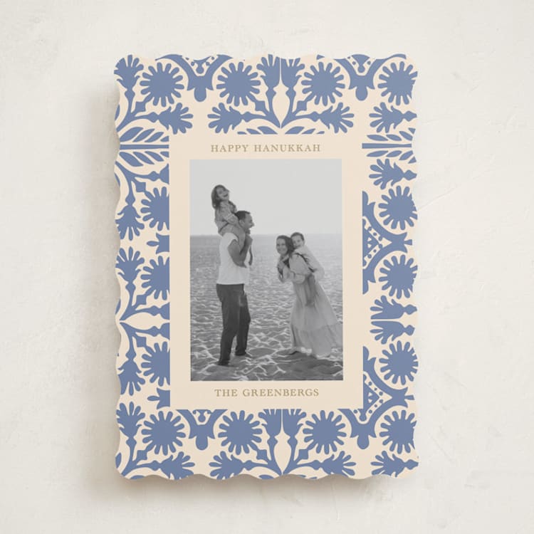 "Blue pattern" - Hanukkah Cards in Wisteria by Rina Ozum - Front