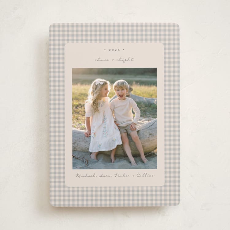 "Gingham Vintage" - Hanukkah Cards in Ash by Emily Betts - Front