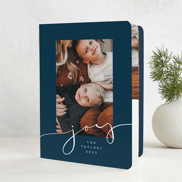"Minimalist Joy" - Holiday Booklette Cards in Navy by Erica Krystek - Front