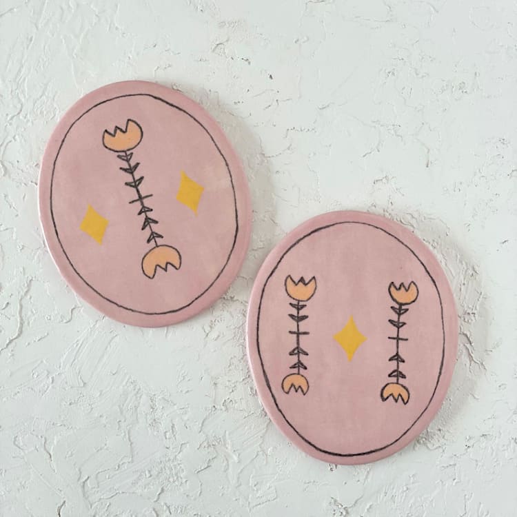"Floral Illustrated Oval Coaster Set" - Coasters in pink by Quiet Clementine
