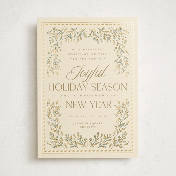 "Pine Border" - Holiday Cards in Eggnog by Erin German - Front