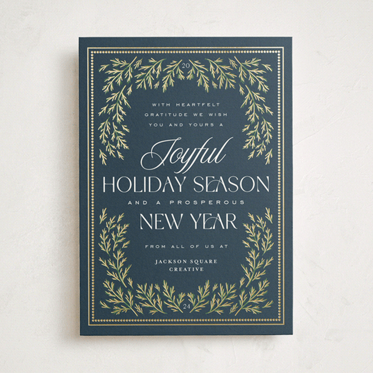 "Pine Border" - Holiday Cards in Winter Night by Erin German - Front