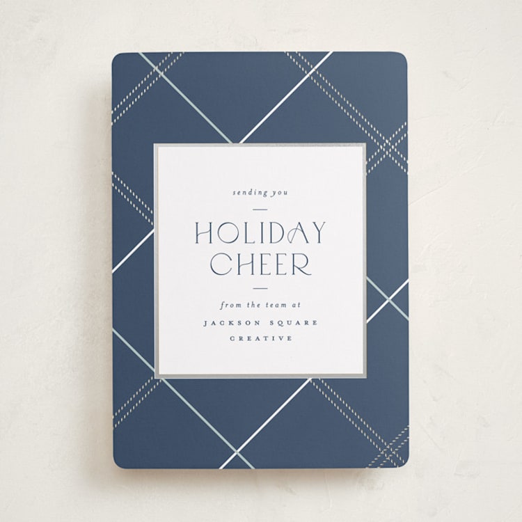 "minimal plaid" - Holiday Cards in Navy by Carolyn Nicks - Front