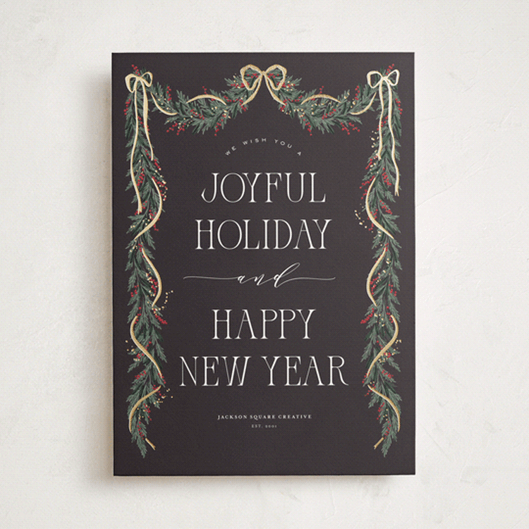 "Holly Garland" - Holiday Cards in Charcoal by Leah Bisch - Front