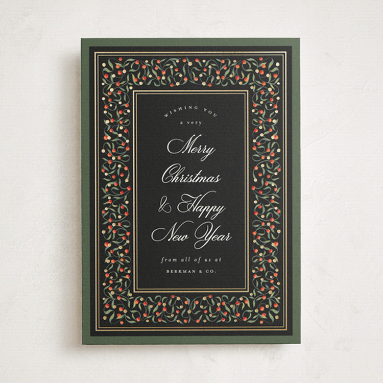"Berry Frame" - Holiday Cards in Coal by Jackie Crawford - Front