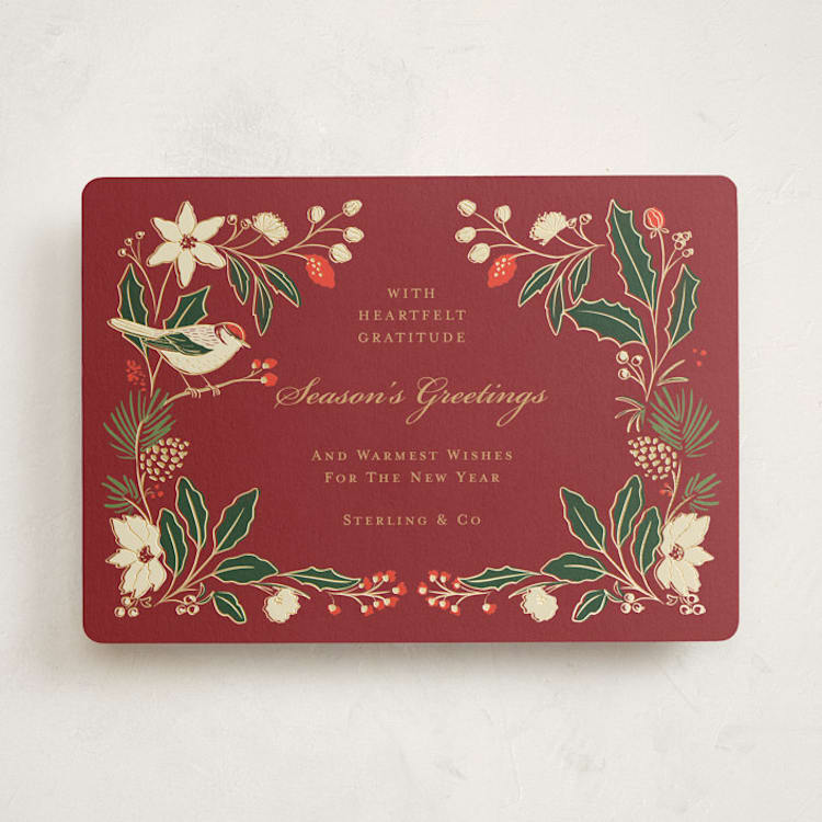 "Botanical Gratitude" - Holiday Cards in Garnet by Sabrin Deirani - Front