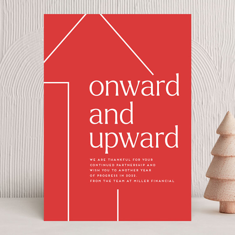 "onward and upward" - Holiday Cards in holly berry by Amy Payne - Front