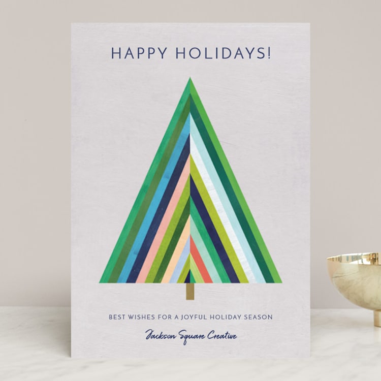 "Modern Striped Holiday Tree" - Holiday Cards in Smoke by melanie mikecz - Front