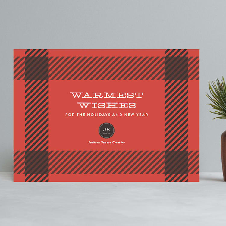 "Plaid Wishes" - Holiday Cards in Apple by Ann Gardner - Front