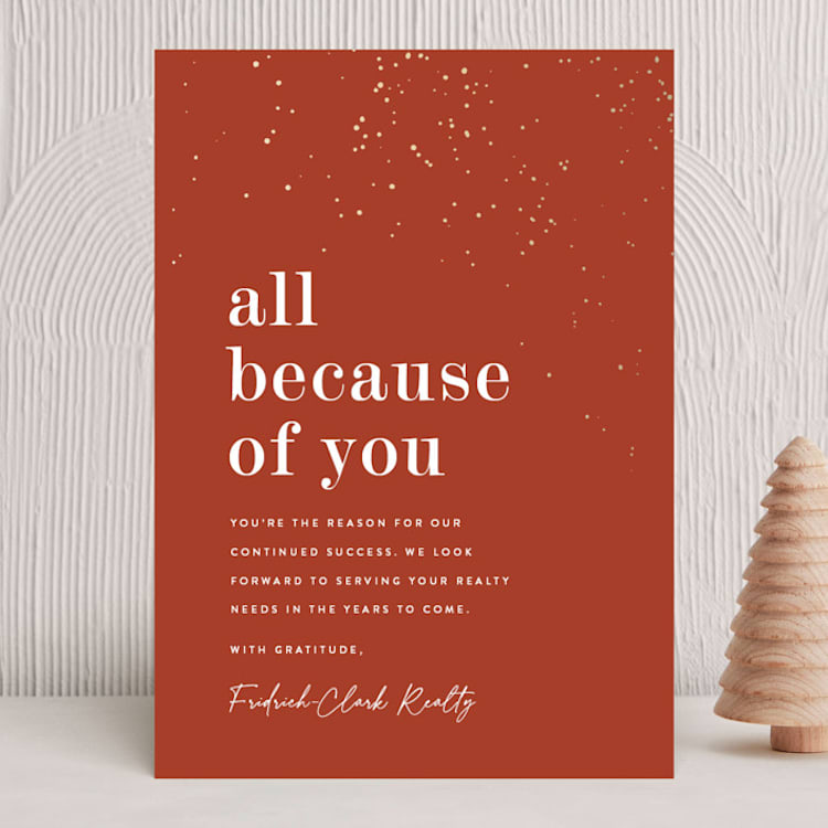 "Because of you" - Holiday Cards in Holly Berry by Sara Hicks Malone - Front