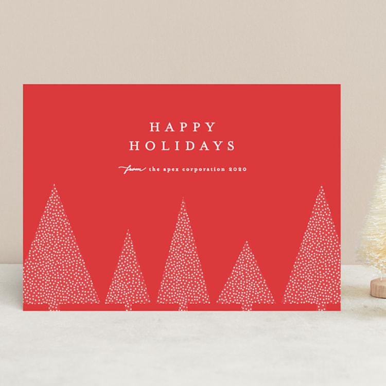 "Shimmering Trees" - Holiday Cards in Holly Berry by Erica Krystek - Front