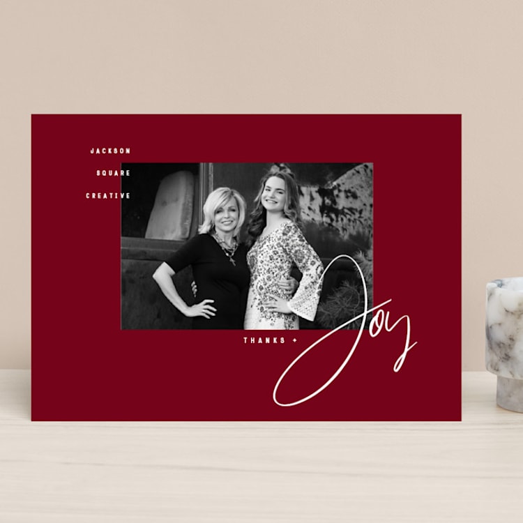 "Thanks & Joy" - Holiday Cards in Cardinal by fatfatin - Front
