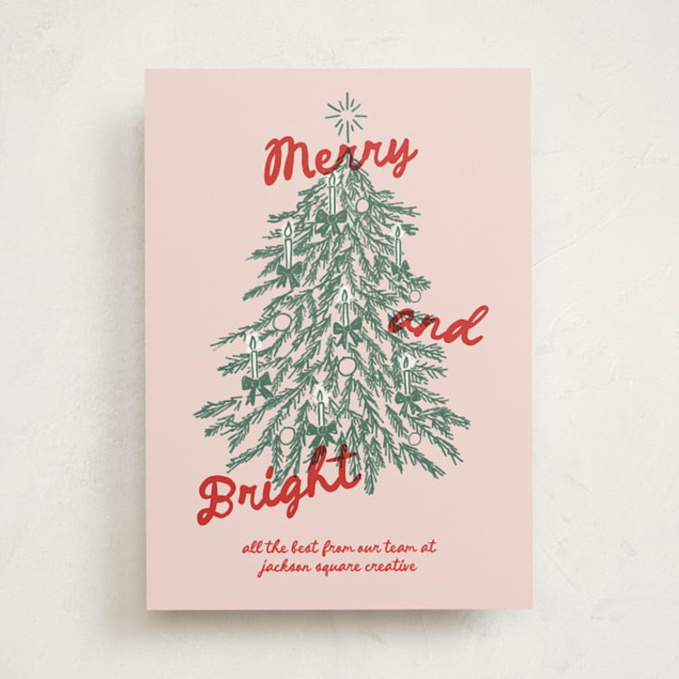 "Vintage Candlelit Tree" - Holiday Cards in Winter Rose by Holly Whitcomb - Front