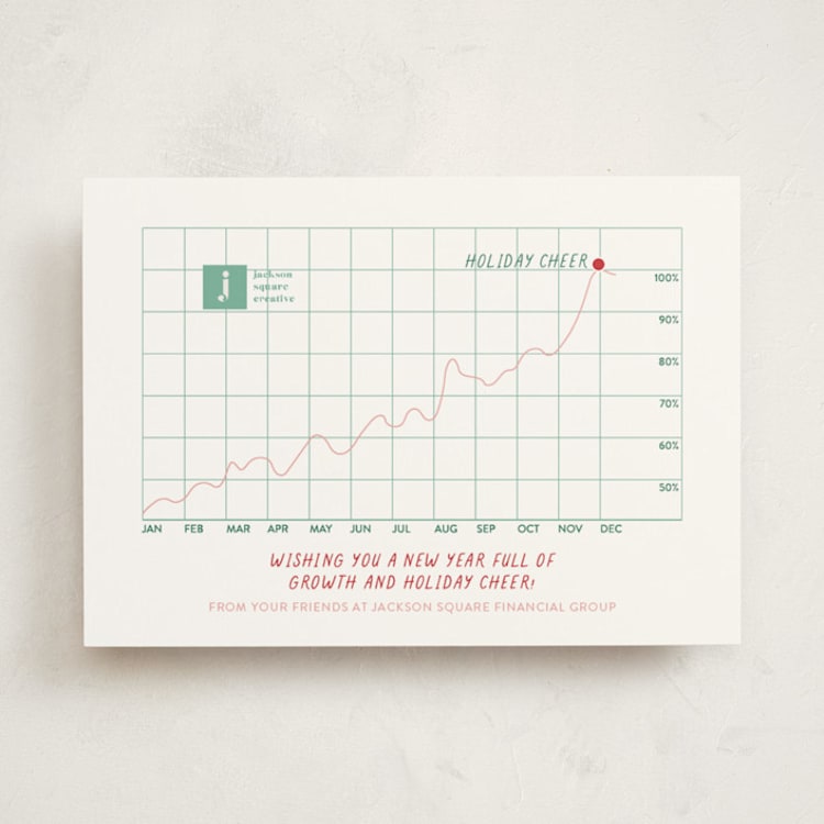 "Year of Growth" - Holiday Cards in Peppermint by Sarah Hawkins Designs - Front
