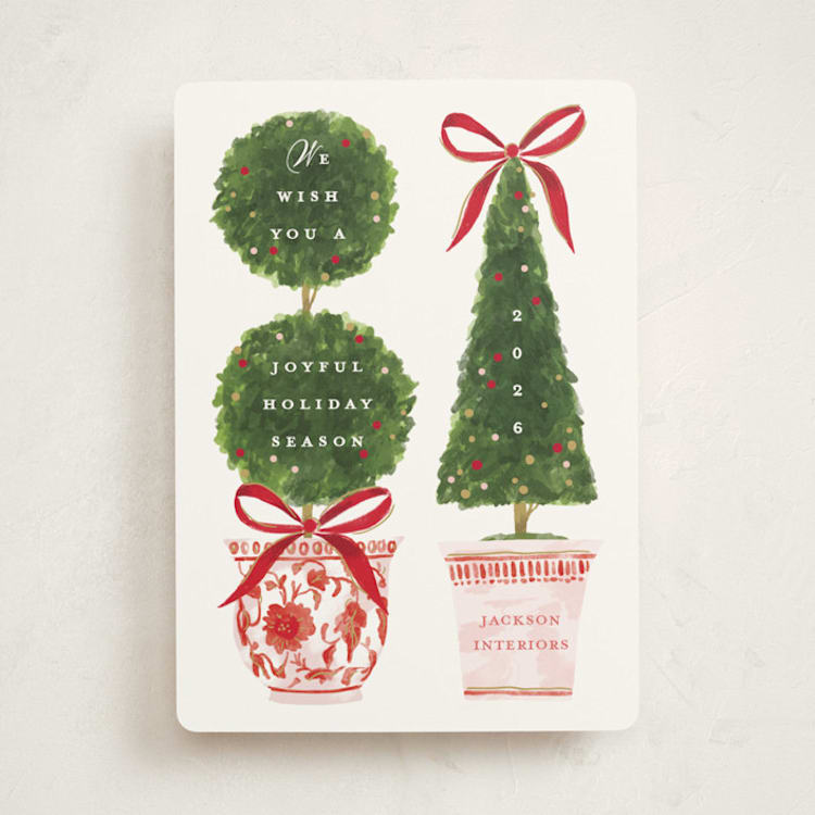 "Festive Topiaries" - Holiday Cards in Berry by Susan Zinader - Front