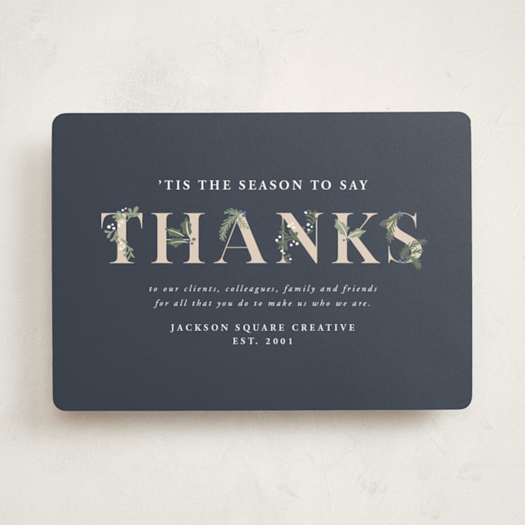 "Adorned Thanks" - Holiday Cards in Navy by Meggy Masters - Front