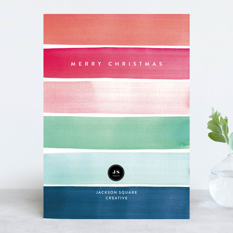 "Holiday Watercolor Stripes" - Holiday Cards in Navy by Shannon Chen of Four Wet Feet Studio - Front