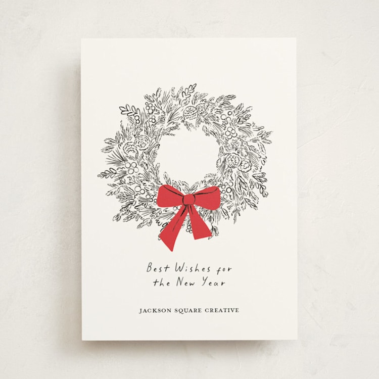 "Wreath With Bow" - Holiday Cards in Poppy by mo kelley - Front