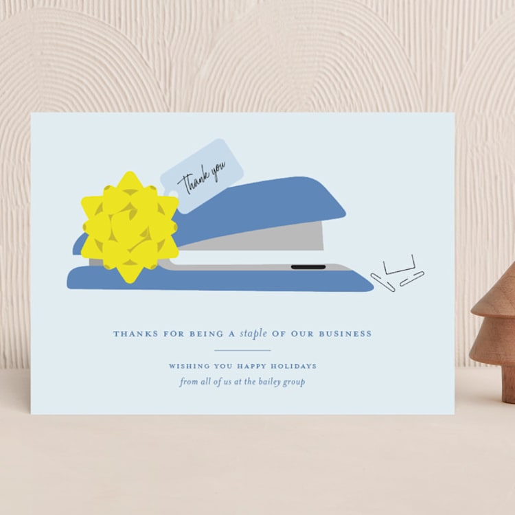 "Stapler with Bow" - Holiday Cards in Blueberry by Alexandra Cohn - Front