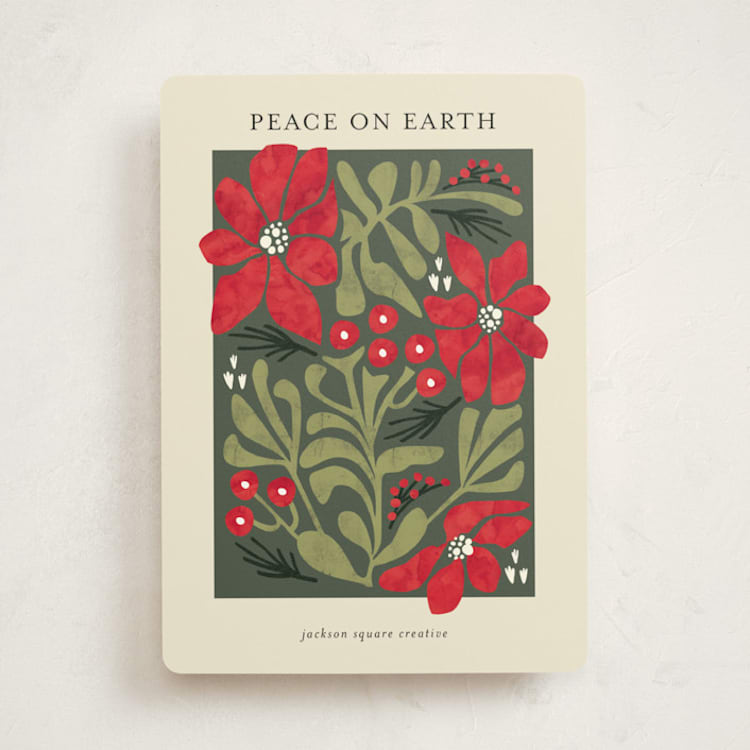 "Peace in Blooom" - Holiday Cards in Poinsettia by Pinky Diamond Studio - Front