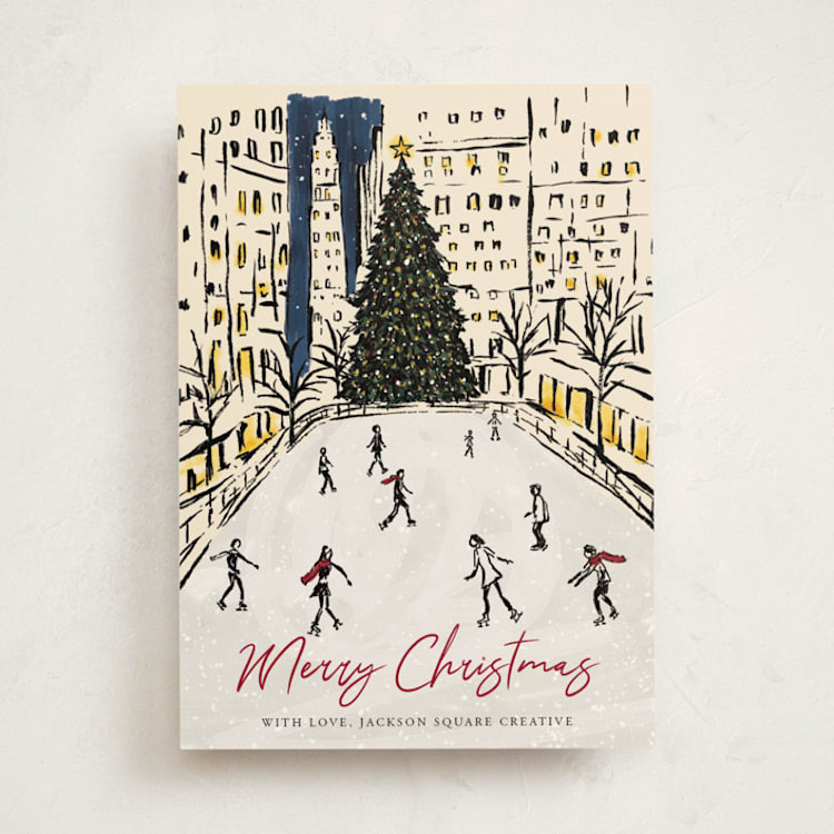 "City Skaters" - Holiday Cards in Champagne by Cass Loh - Front