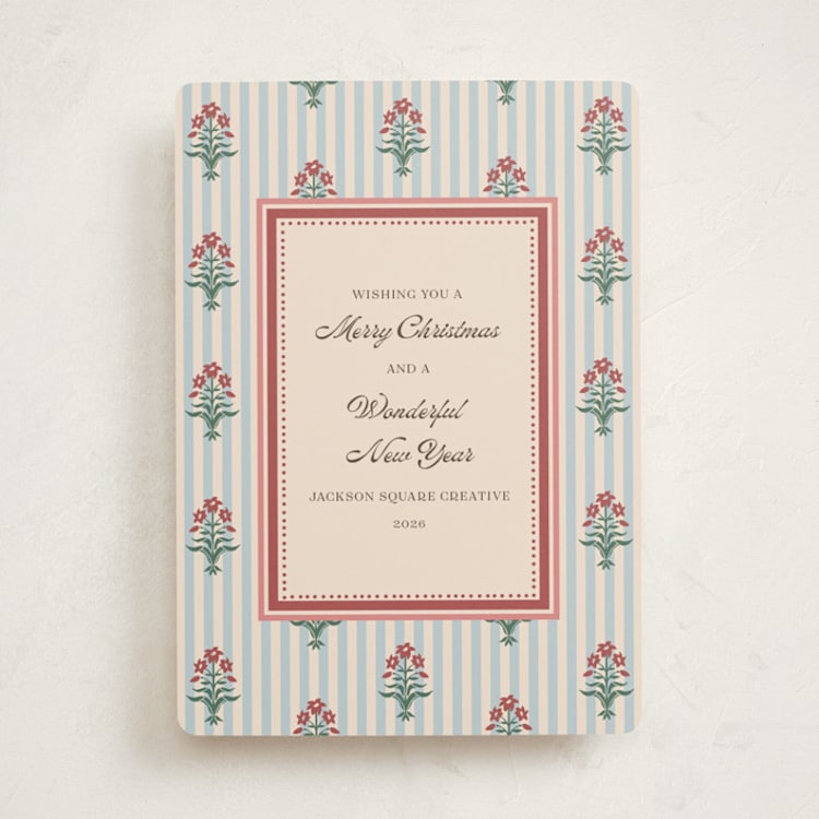"Block print border" - Holiday Cards in Frost by Teju Reval - Front