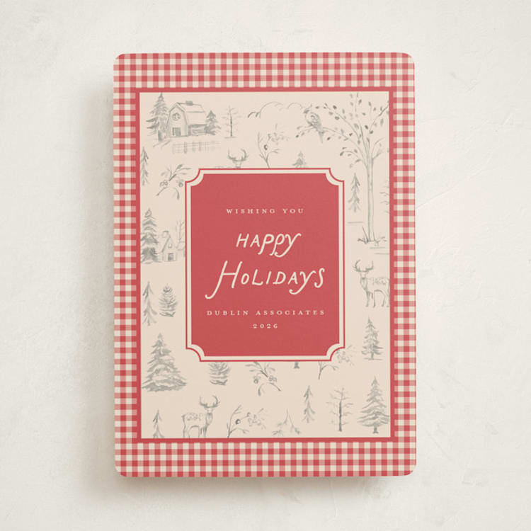 "Cozy Toile" - Holiday Cards in Berry by Teju Reval - Front
