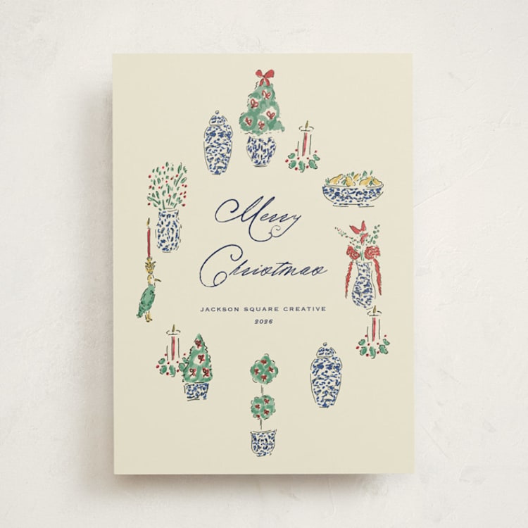"Porcelain & Spruce" - Holiday Cards in Ivory by Sarah Rosenthal - Front