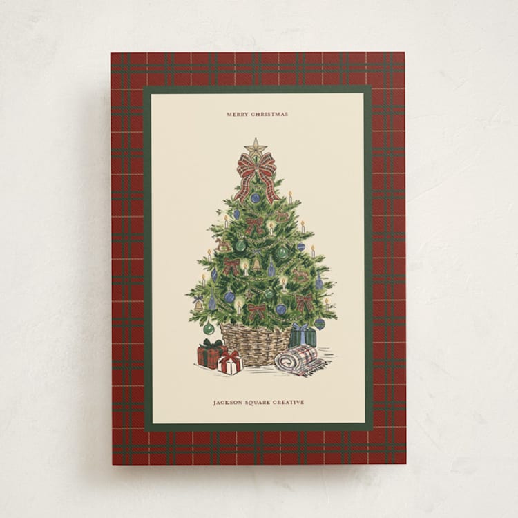 "Tartan Tree" - Holiday Cards in Holly Berry by Jenna Holcomb - Front