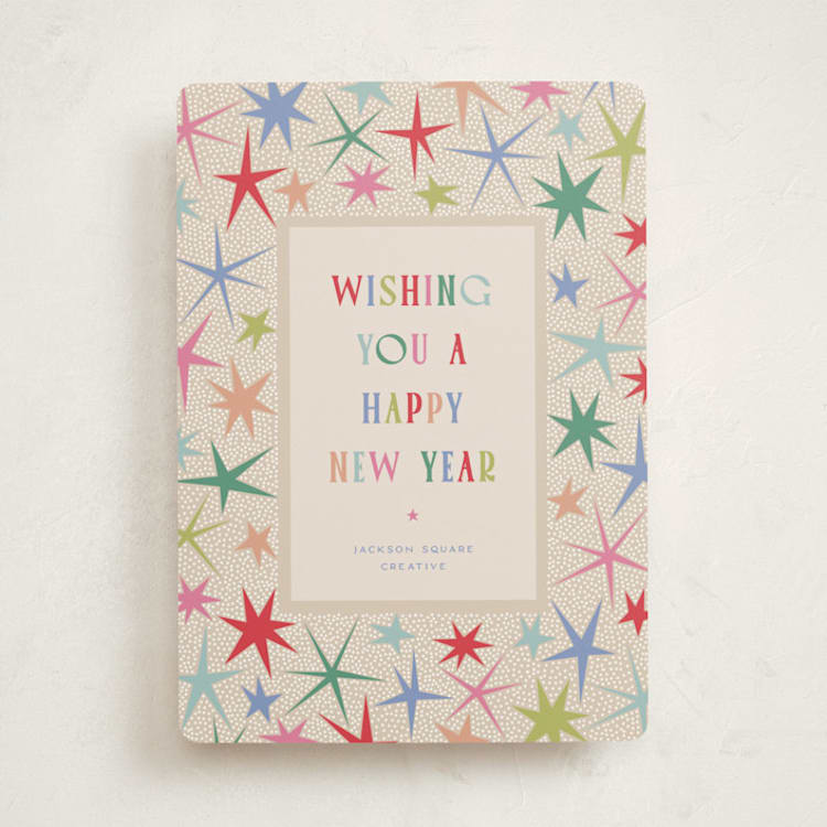"New Year Star Frame" - Holiday Cards in Fruitcake by Pixel and Hank - Front