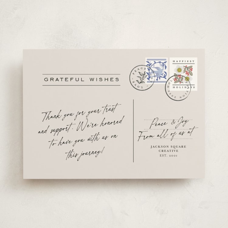 "Postal Gratitude" - Holiday Cards in Eggnog by Ana de Sousa - Front