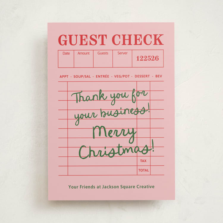 "Guest Check" - Holiday Cards in Peppermint by Megan Cash - Front