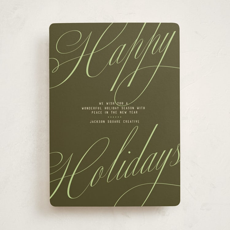 "Stylish Script" - Holiday Cards in Olive by Susan Zinader - Front