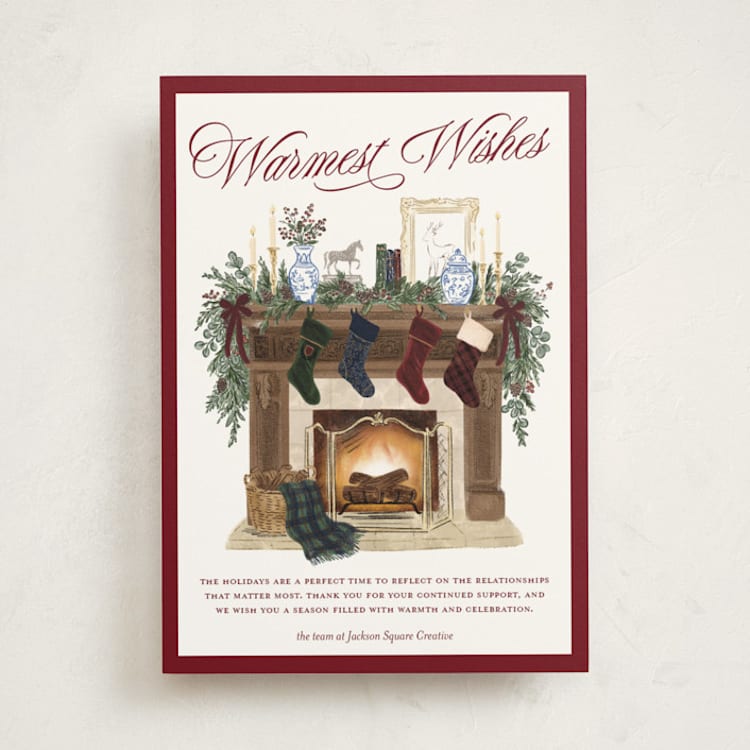"Fireplace" - Holiday Cards in Stocking by Jenna Holcomb - Front