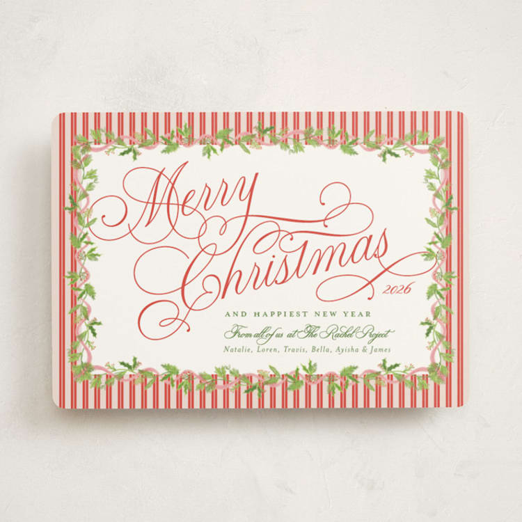 "Holly Ribbon" - Holiday Cards in Cranberry by Erika Firm - Front