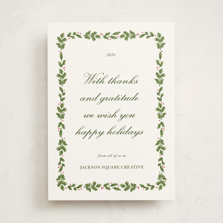 "Greens and Gratitude" - Holiday Cards in Pine by Angela Garrick - Front