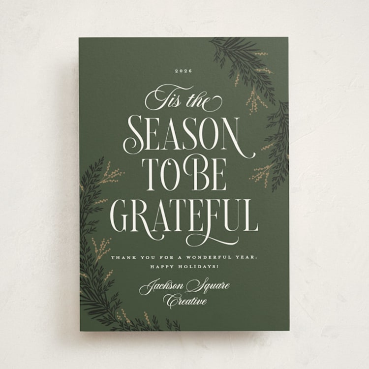 "Gratitude Season" - Holiday Cards in Pine by Robert and Stella - Front
