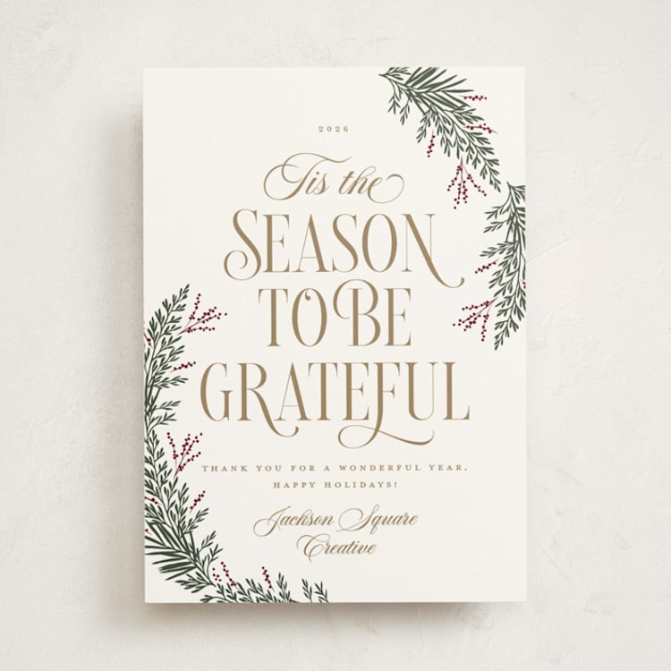"Gratitude Season" - Holiday Cards in Snow by Robert and Stella - Front