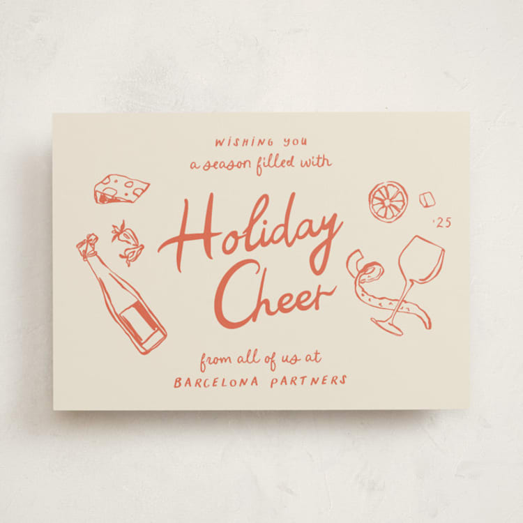 "Gourmet Cheers" - Holiday Cards in Persimmon by Megan Davis - Front