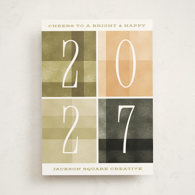 "Bright & Happy" - Holiday Cards in Olive by Robert and Stella - Front