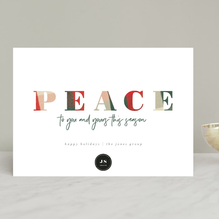 "Plaid Flannel Peace" - Holiday Cards in Holly Red by Keen Peachy - Front