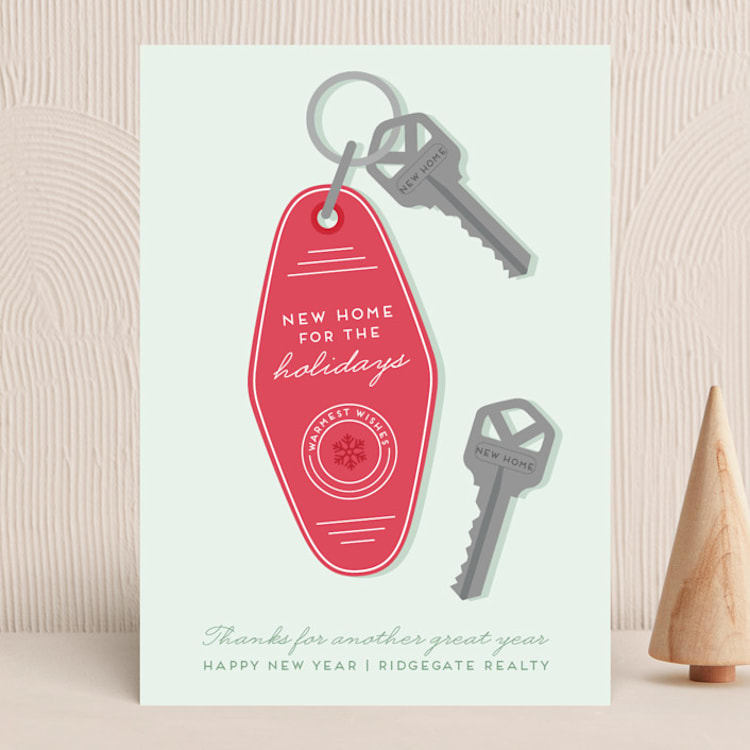 "New Home For The Holidays" - Holiday Cards in Sage by Sarah Cohn - Front