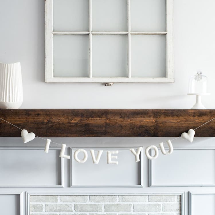 "I Love You Banner (Off-White, 6 feet)" - Garlands in white by Nivas Collection